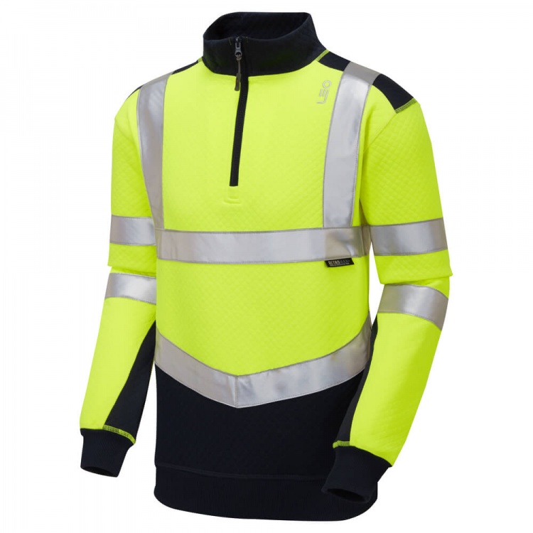 Leo Workwear SS08-Y/NV Tapeley ISO 20471 Class 2 EcoViz PC Dual Colour Sweatshirt Yellow/Navy